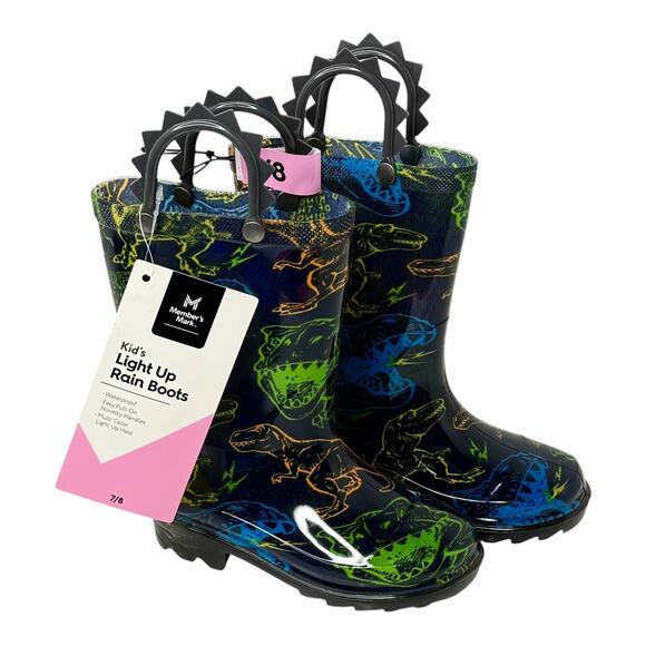 NEW Light Up RAIN BOOTS 7/8 Boys Kids Dinosaur T REX Rubber Boot Shoes Lights - Picture 9 of 9